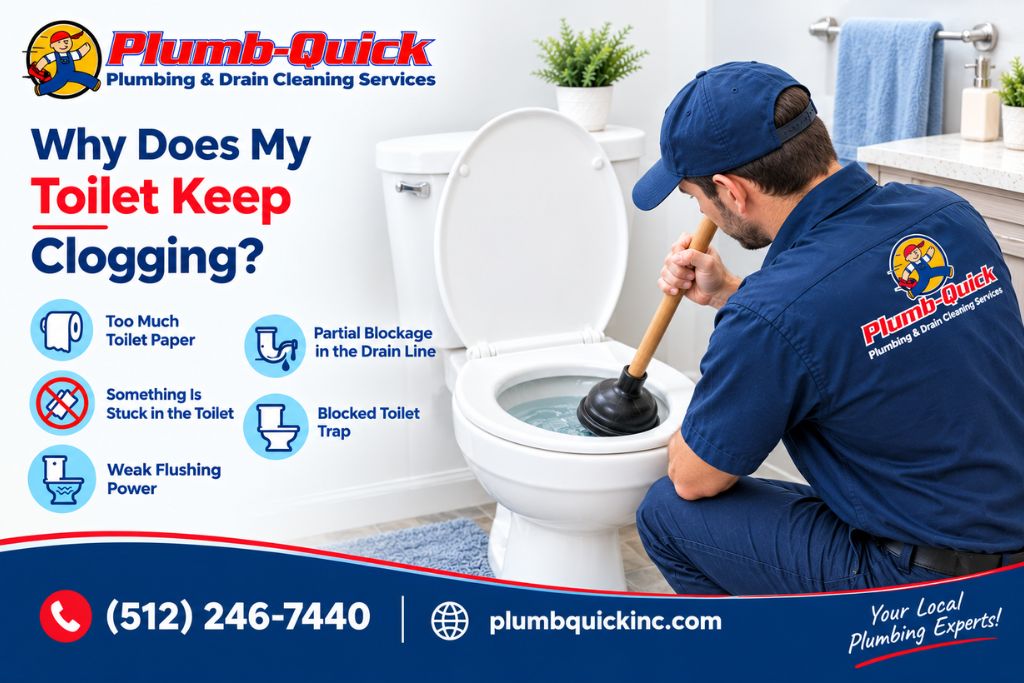 Plumber inspecting a clogged toilet