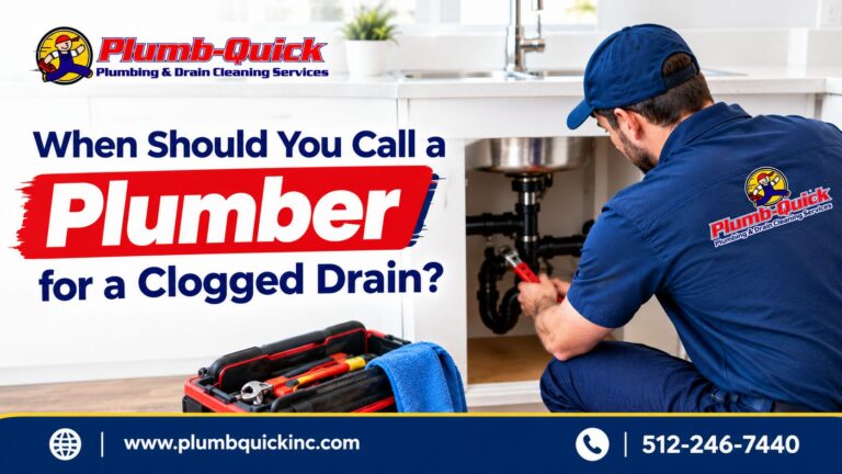 Plumber inspecting a clogged drain in an Austin home